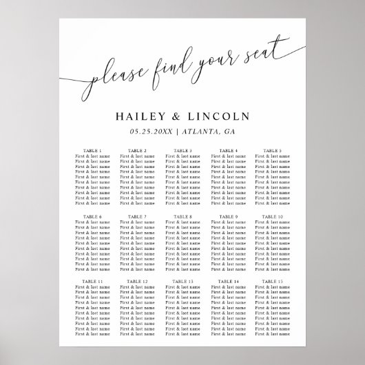 Minimal Wedding Seating Chart Poster (Voorkant)