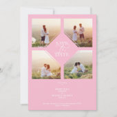 Minimal Wedding Soft Blush Pink 4-Photos Collage Save The Date (Voorkant)
