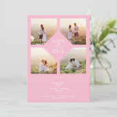 Minimal Wedding Soft Blush Pink 4-Photos Collage Save The Date (Staand voorkant)