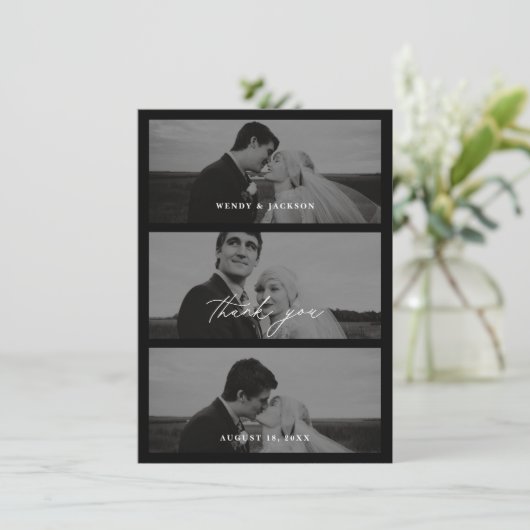 Minimal Wedding Thank You Photo Stack Card  Save The Date (Staand voorkant)