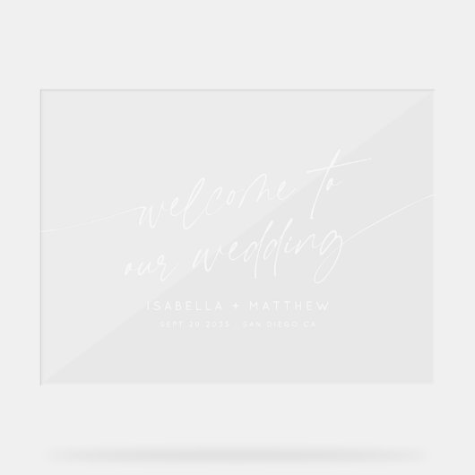 Minimal Wedding Welkom Modern Script Horizontaal Acryl Bord (Voorkant)