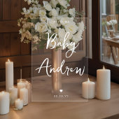 Minimal Welcome Baby shower Elegant Wit Script Acryl Bord