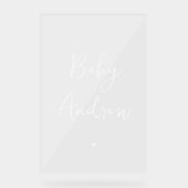 Minimal Welcome Baby shower Elegant Wit Script Acryl Bord (Voorkant)