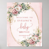Minimal Welcome Dusty Pink Flowers Gold Glitter  Poster (Voorkant)