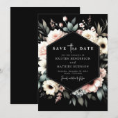 Minimal Whimsy Pink Floral Wedding Save The Date (Voorkant / Achterkant)