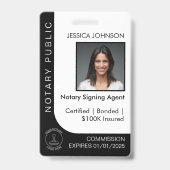 Minimal White & Black Custom Notary Photo ID Badge (Voorzijde)