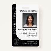 Minimal White & Black Custom Notary Photo ID Badge (Voorkant)