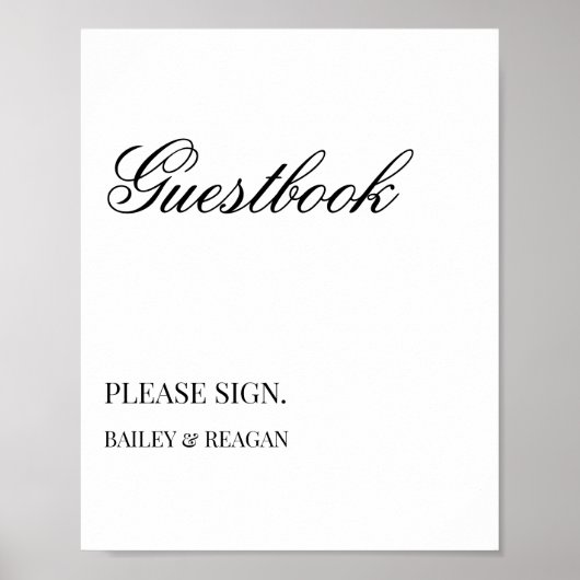 Minimal White Black Wedding Guestbook Sign Poster (Voorkant)