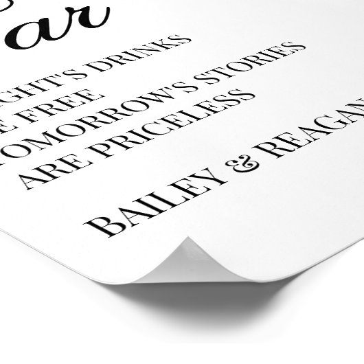 Minimal White Black Wedding Open Bar Poster (Hoek)