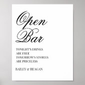 Minimal White Black Wedding Open Bar Poster (Voorkant)