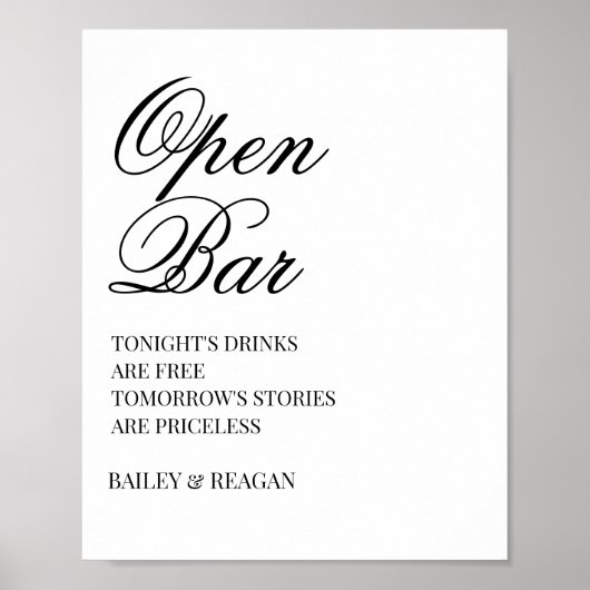Minimal White Black Wedding Open Bar Poster (Voorkant)