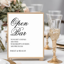 Minimal White Black Wedding Open Bar Poster