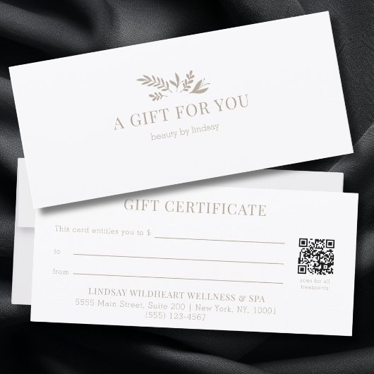 Minimal White Botanical QR Code Gift Certificates