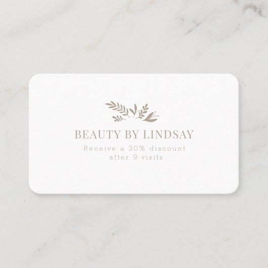 Minimal White Botanical Salon QR-Code Loyalty Visitekaartje (Voorkant)