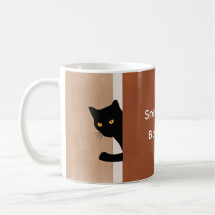 Minimal White Brown Sneek Peek Black Cat Custom Koffiemok
