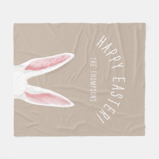 Minimal White Bunny Ears On Beige Happy Easter Fleece Deken (Voorkant (Horizontaal))