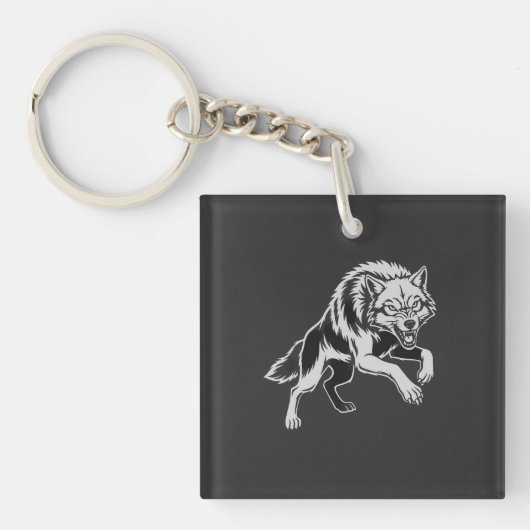 Minimal White Line Wolf Keychain (voorkant)