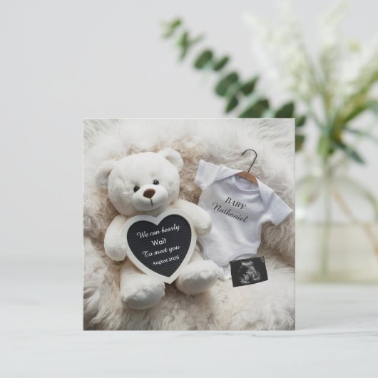 Minimal white Neutral Pregnancy announcement  Card Aankondiging (Staand voorkant)