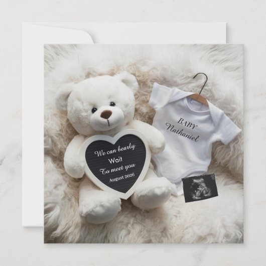 Minimal white Neutral Pregnancy announcement  Card Aankondiging (Voorkant)