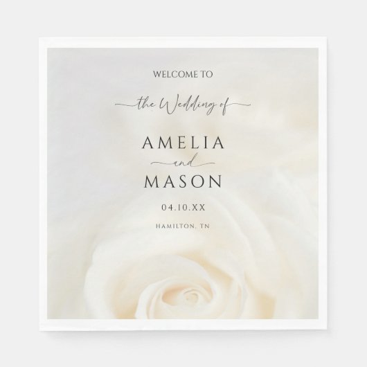 Minimal White Rose Elegant Script Wedding Welcome Servet (Voorkant)