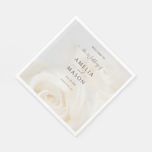 Minimal White Rose Elegant Script Wedding Welcome  Servet (Hoek)
