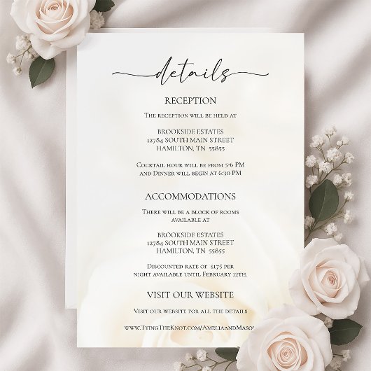 Minimal White Rose Wedding Details Enclosure Card RSVP Kaartje