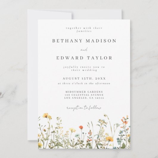 Minimal Wildflower All in One Wedding Kaart (Voorkant)