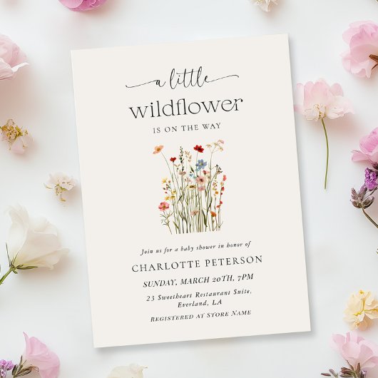 Minimal Wildflower Baby Shower Invitation Kaart