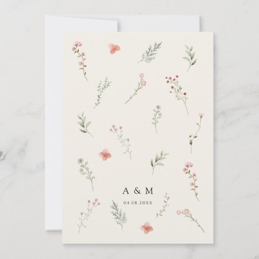 Minimal Wildflower Beige Boho Bloemen Huwelijk Kaart (Achterkant)