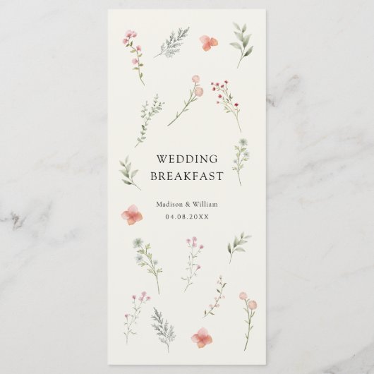 Minimal Wildflower Beige Boho Bloemen Huwelijk Menu (Achterkant)