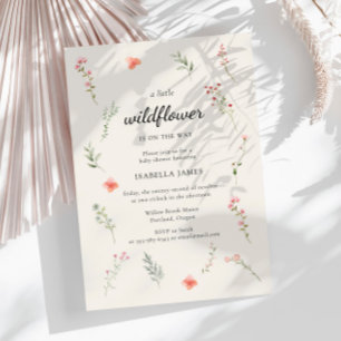 Minimal Wildflower Beige Boho Floral Baby shower Kaart