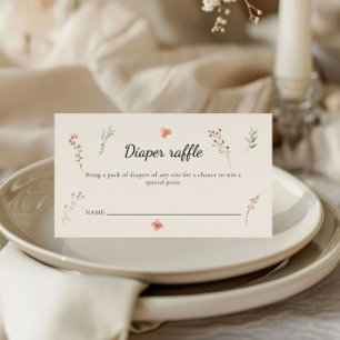 Minimal Wildflower Boho Baby shower Luier Raffle Informatiekaartje