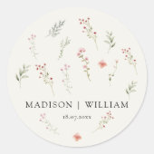 Minimal Wildflower Boho Beige Bloemen Huwelijk Ronde Sticker (Voorkant)