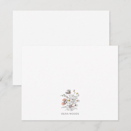 Minimal Wildflower Botanical Name Stationery Notitiekaartje (Voorkant / Achterkant)