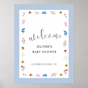 Minimal Wildflower Boy Baby shower Welkom Poster
