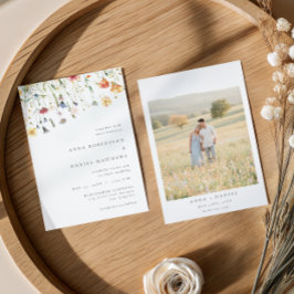 Minimal Wildflower Photo Wedding Invitation Kaart