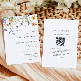 Minimal Wildflower QR Code Wedding Invitation Kaart