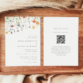Minimal Wildflower QR Code Wedding Invitation Kaart