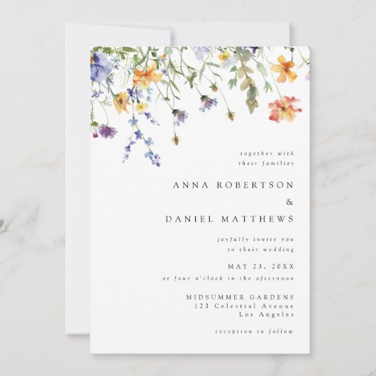 Minimal Wildflower QR Code Wedding Invitation Kaart (Voorkant)