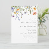 Minimal Wildflower QR Code Wedding Invitation Kaart (Staand voorkant)