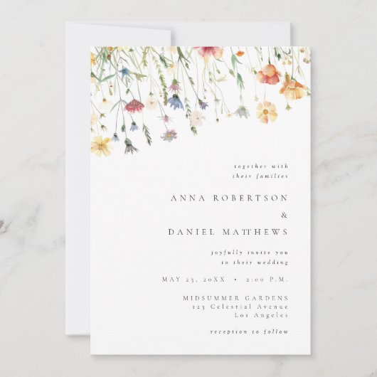 Minimal Wildflower QR Code Wedding Invitation Kaart (Voorkant)