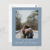 Minimal Will you be my Maid of Honor Photo Blue Briefkaart (Voorkant / Achterkant)