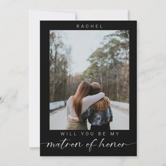 Minimal Will you be my Matron of Honor Photo Chic  Kaart (Voorkant)
