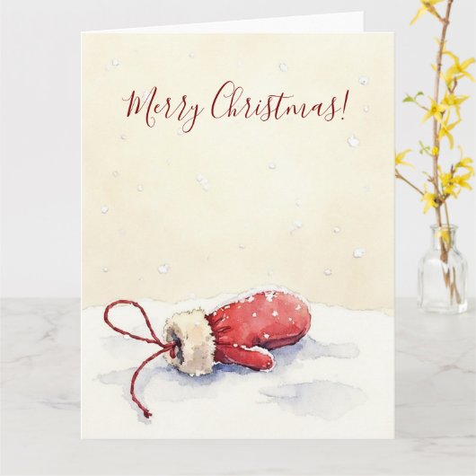 Minimal Winter Mitten Watercolor Christmas Art Kaart (Gele Bloem)