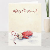 Minimal Winter Mitten Watercolor Christmas Art Kaart (Voorkant)
