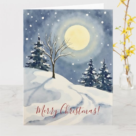 Minimal Winter Moon Watercolor Christmas Art Kaart (Gele Bloem)