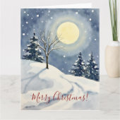 Minimal Winter Moon Watercolor Christmas Art Kaart (Voorkant)