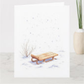 Minimal Winter Sled Watercolor Christmas Art Kaart (Voorkant)