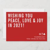 Minimal Wishing You Peace Love Joy 2021 Nieuwjaar Feestdagenkaart (Voorkant)