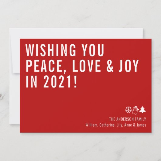 Minimal Wishing You Peace Love Joy 2021 Nieuwjaar Feestdagenkaart (Voorkant)